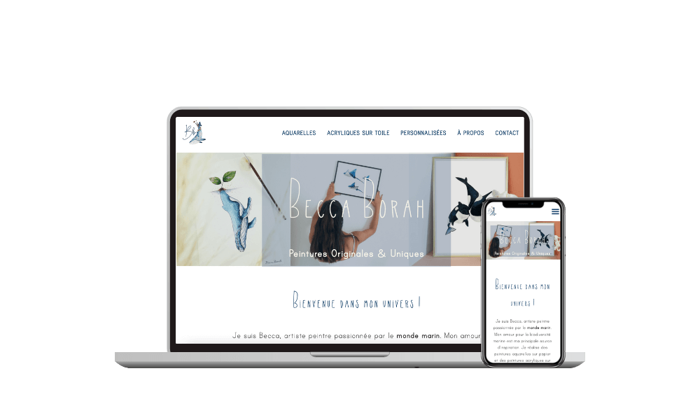 becca borah website preview on a laptop and mobile device