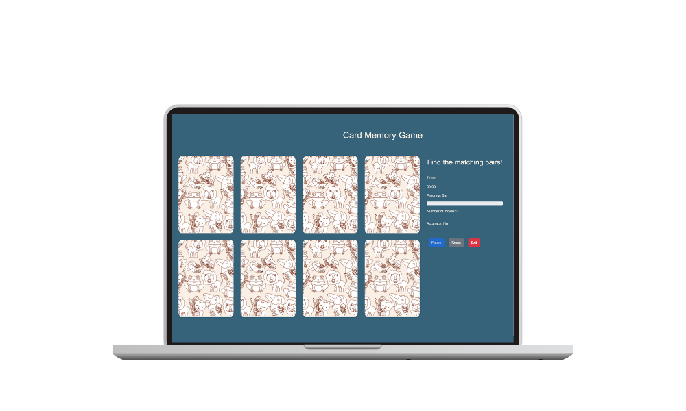 javascript matching card game preview on a laptop and mobile device