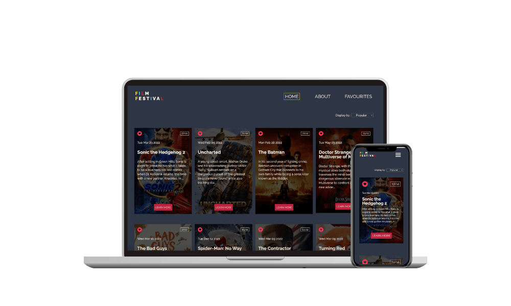 movie api preview on a laptop and mobile device
